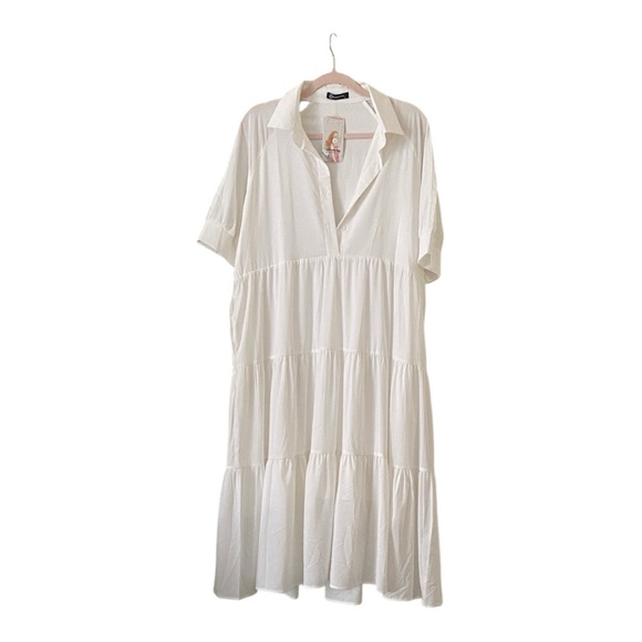 Elegant White Tiered Midi Dress - Picture 2 of 10